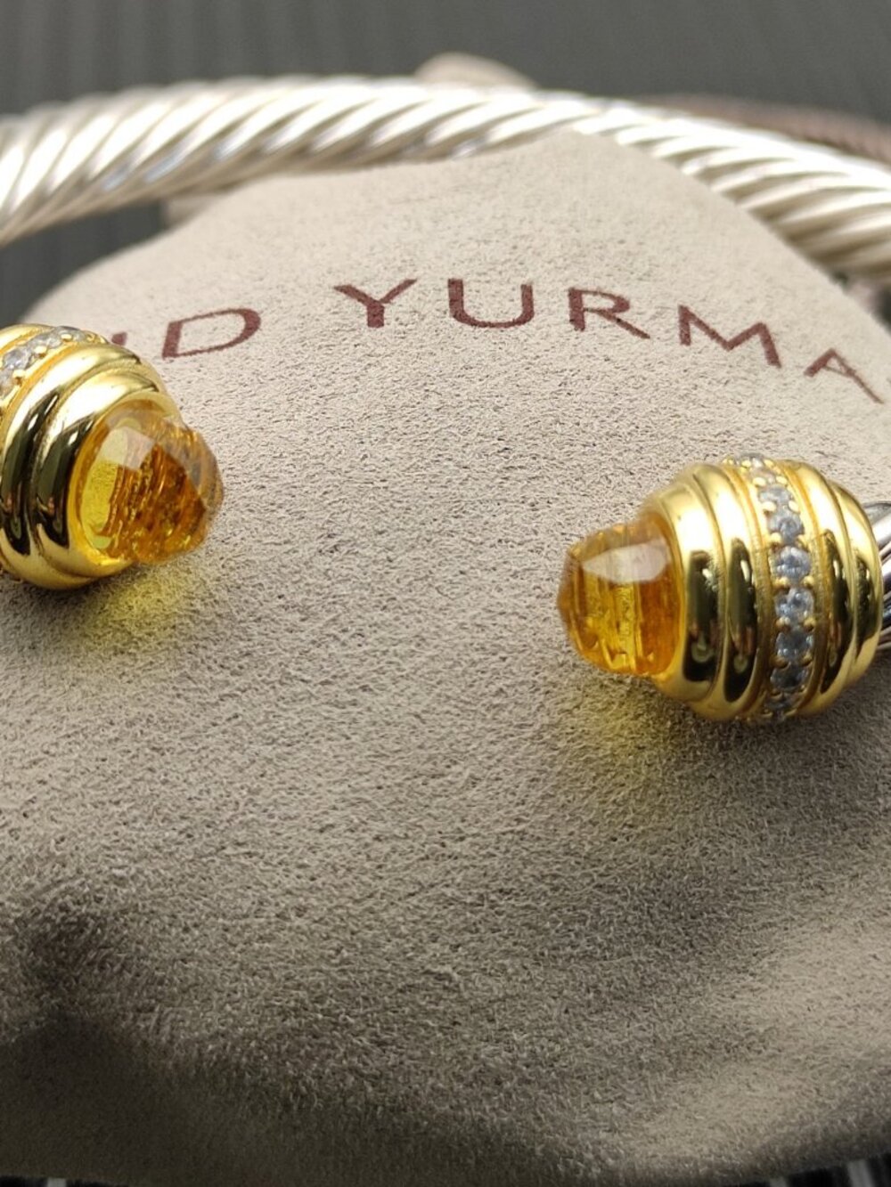 David Yurman—Silver—7mm Bracelet with Gold End Caps Set with Yellow Diamonds - Picture 6 of 8